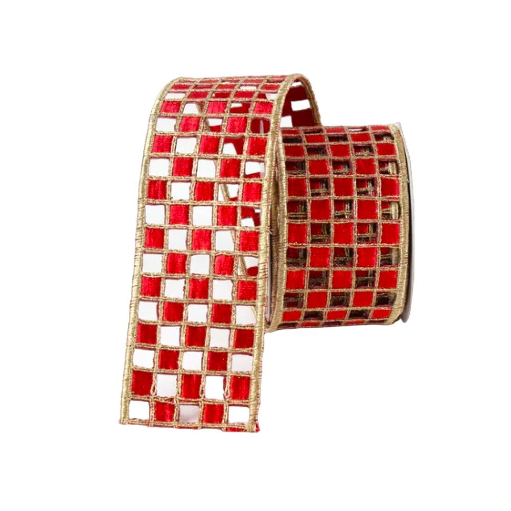 Checker Lace: Red/Gold, 2.5”
