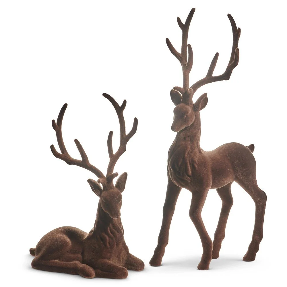 RAZ Flocked Deer Set: Brown, 21"