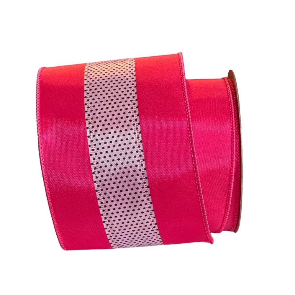 Polka Dot Trim: Pink/Black/White, 4"