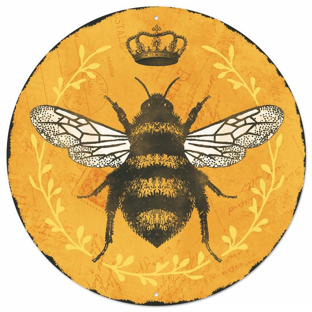 Metal Queen Bee Sign, 12" dia.