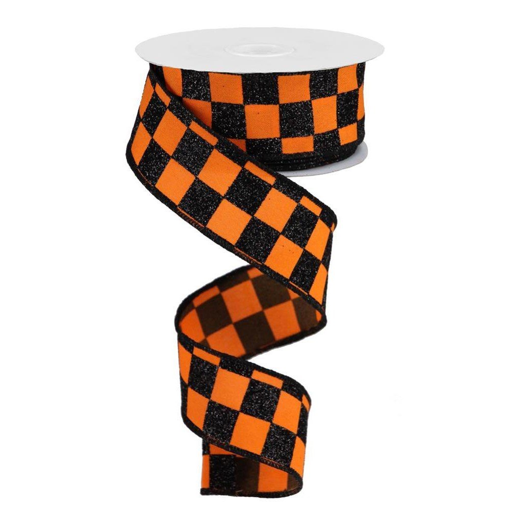 Glitter Check: Orange/Black, 1.5"