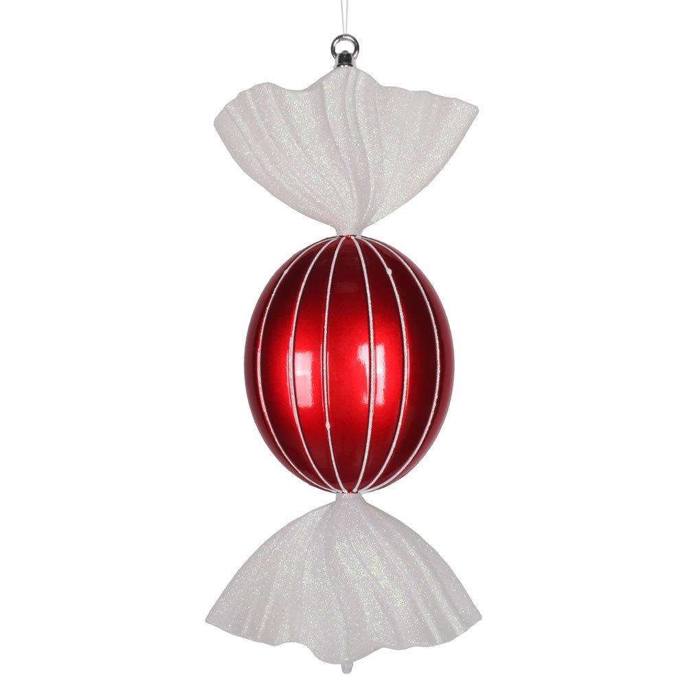 Oval Striped Candy Ornament.: Red/White, 18.5"