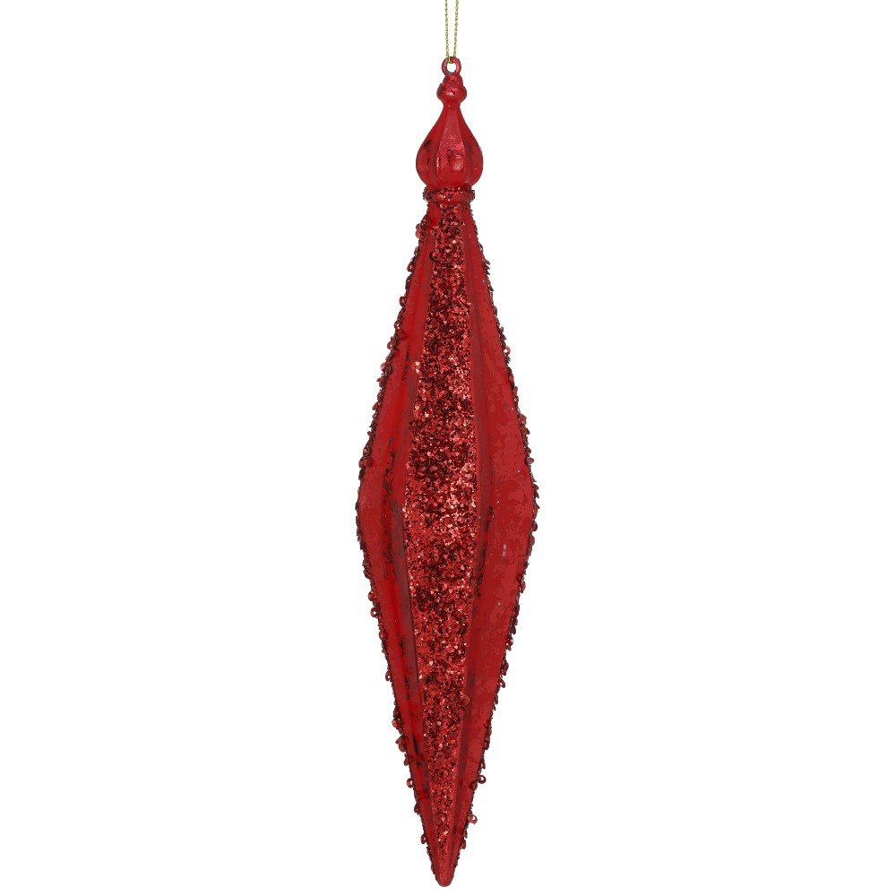 Glamour Stripe Finial Ornament: Red, 10.5"
