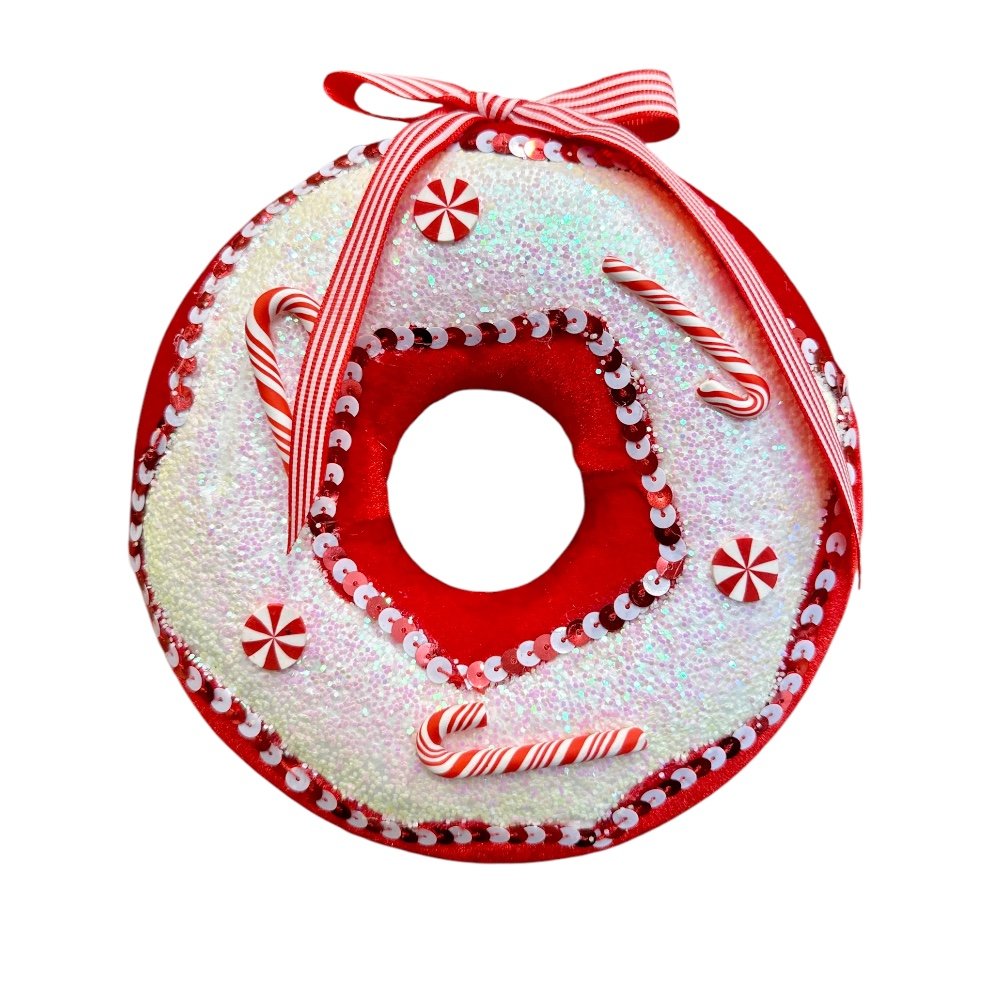 Peppermint Donut Ornament, 8"
