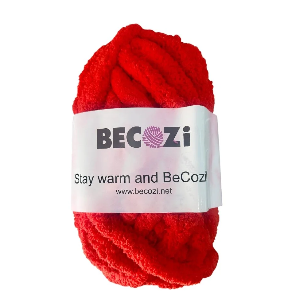 Becozi Chunky Chenille Yarn: Candy Cane Red