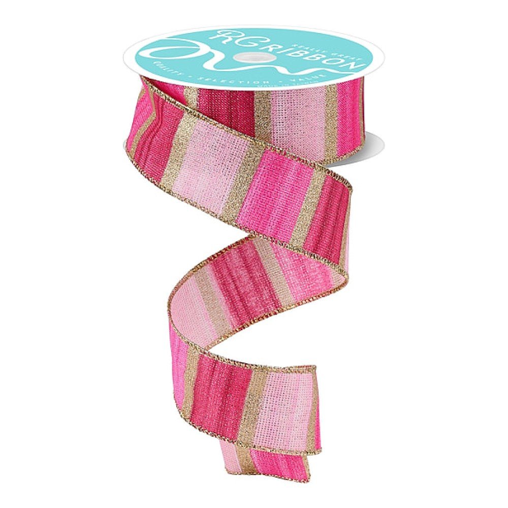 Watercolor Stripes/Metallic: Pink/Gold, 1.5"
