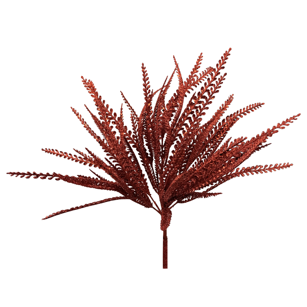 Glitter Button Fern Bush: Red, 19"
