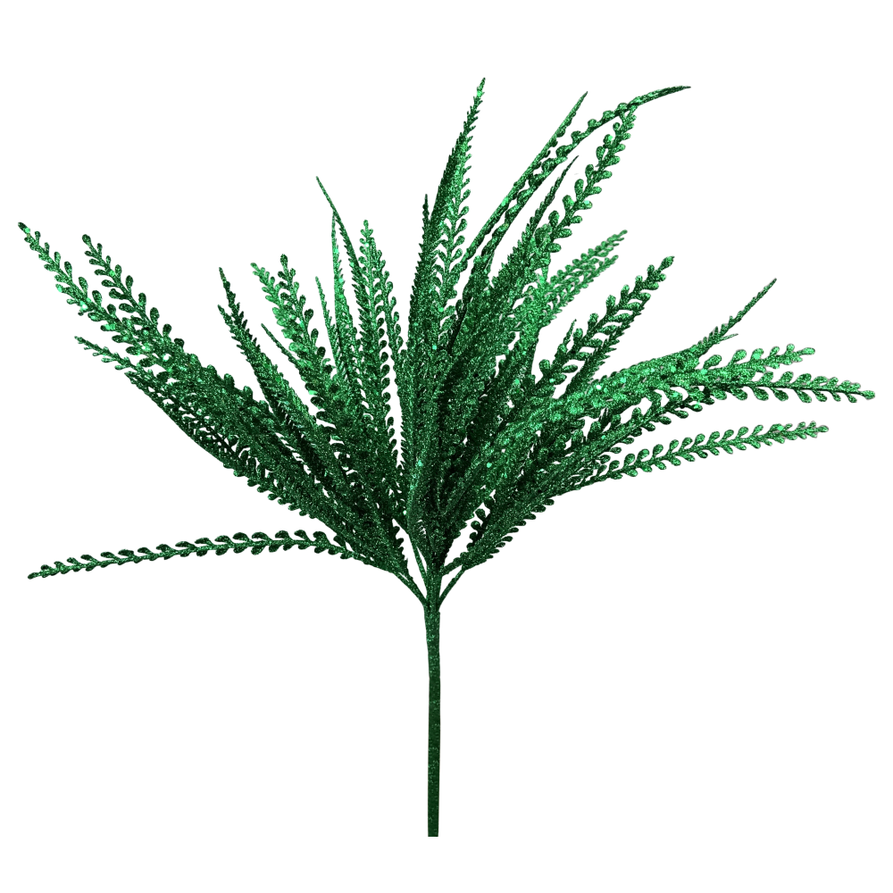 Glitter Button Fern Bush: Green, 19"