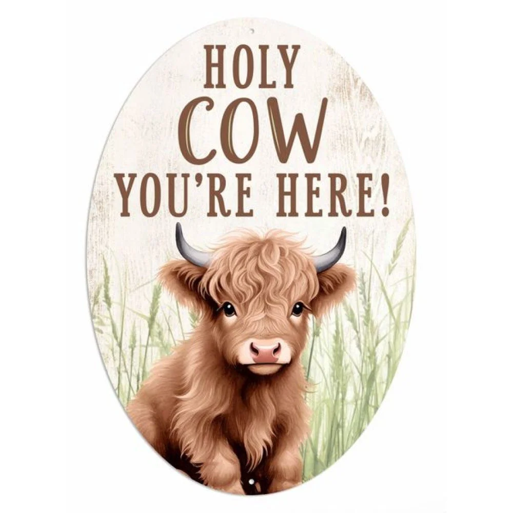 Holy Cow Oval Metal Sign, 15"
