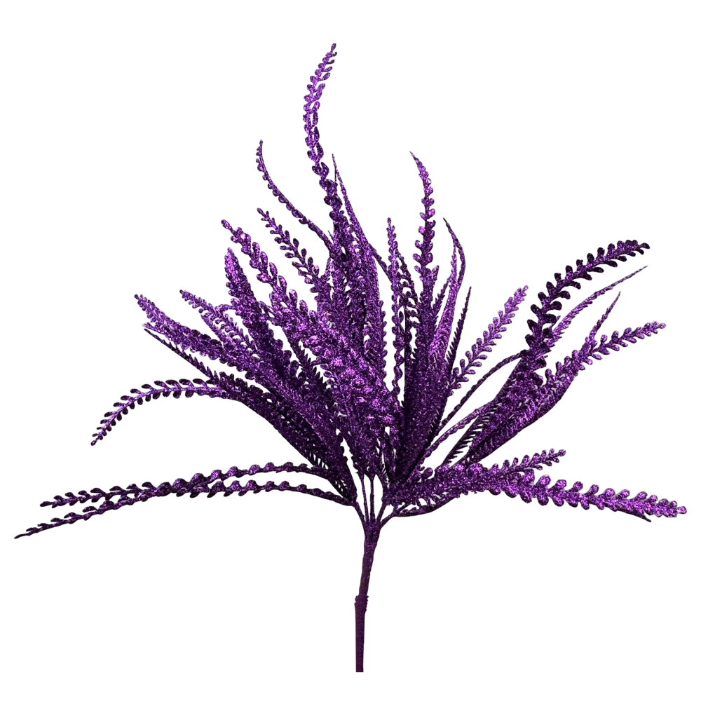 Glitter Button Fern Leaves Bush: Purple, 19"
