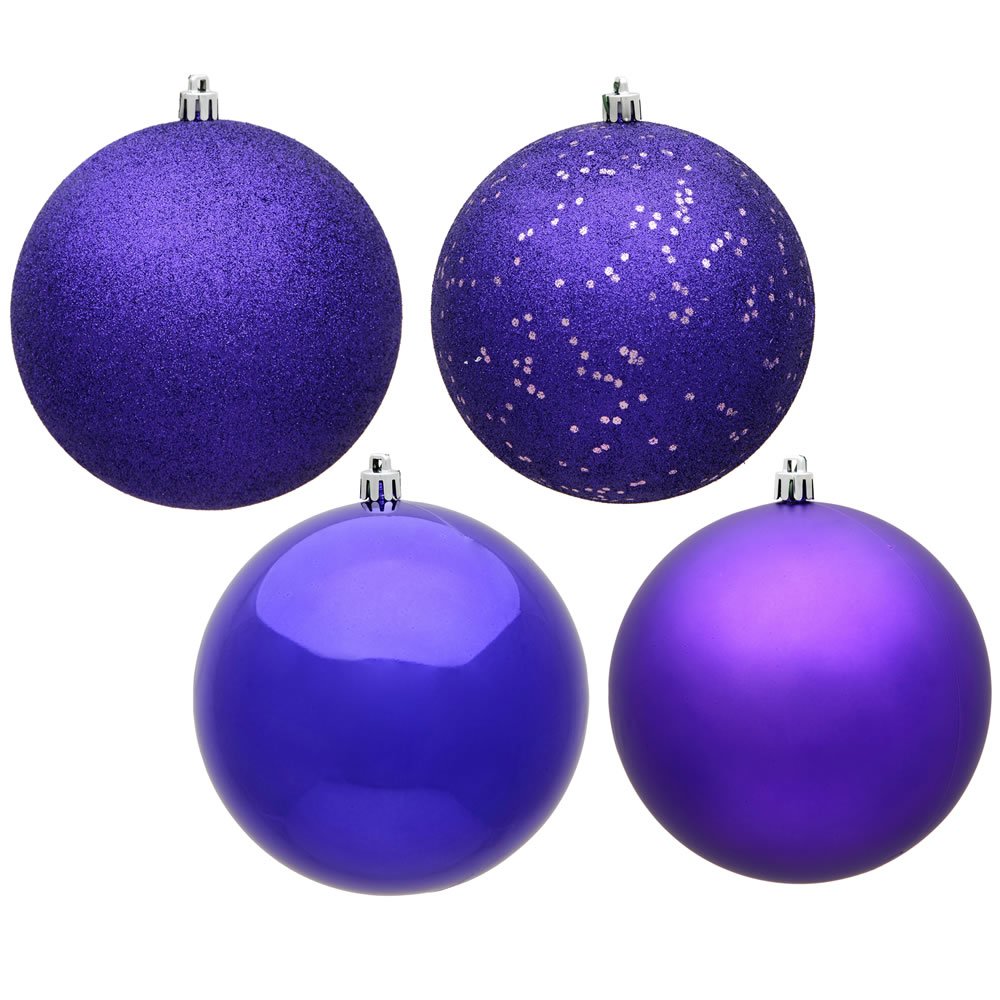 4-Finish Ball Ornament Assortment 4 per Box: Purple, 4.75"