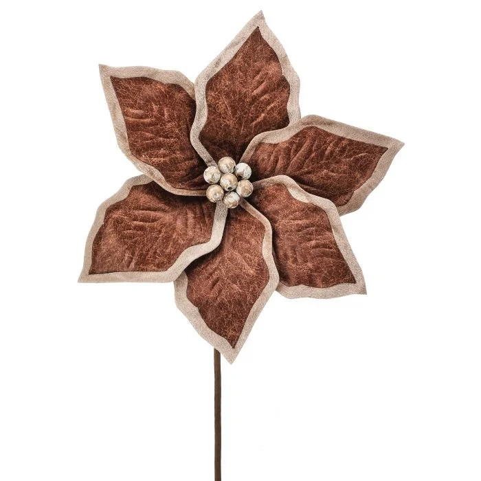 Faux Leather Poinsettia Stem: Brown, 24"