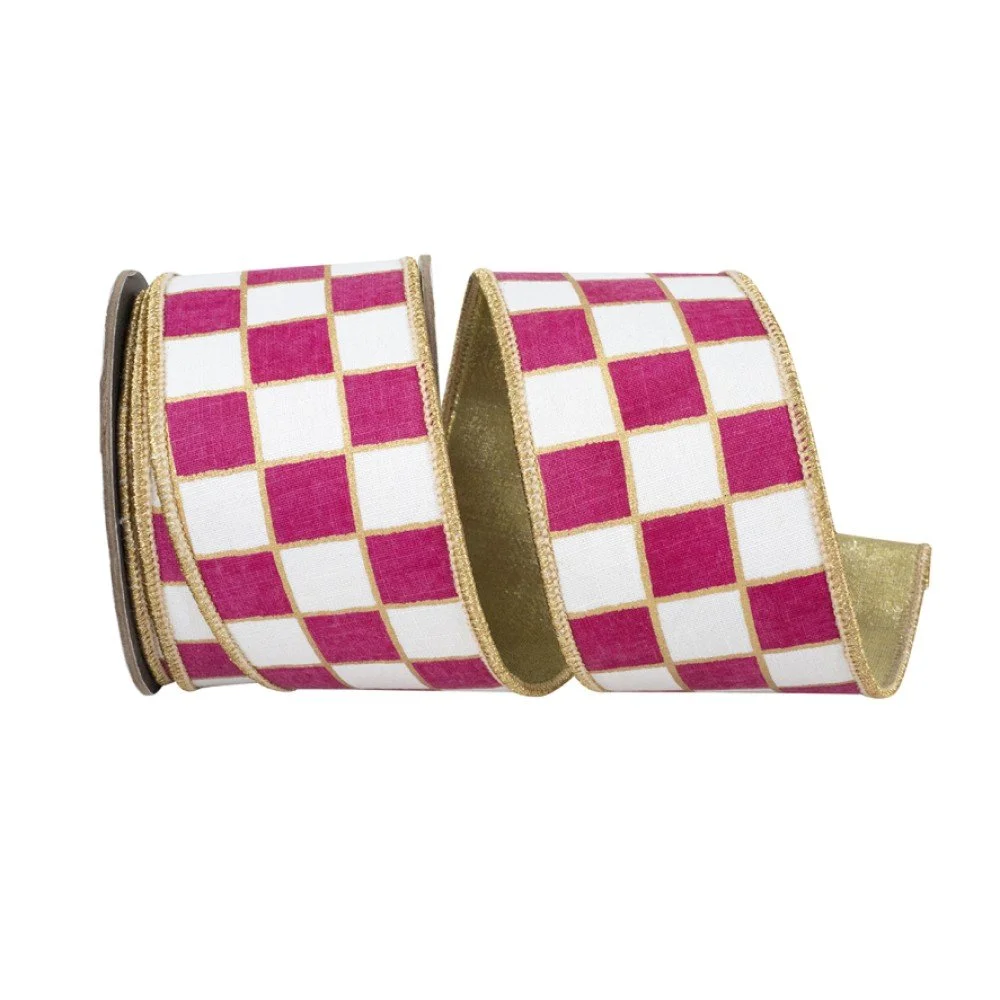 Gilded Check Metallic Outline: Fuchsia/White, 2.5"