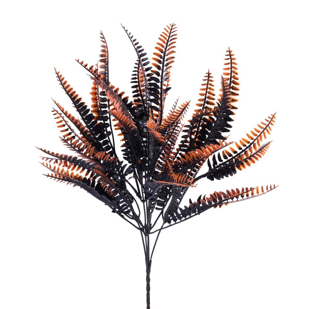 Halloween Fern Bush: Black/Orange, 16"