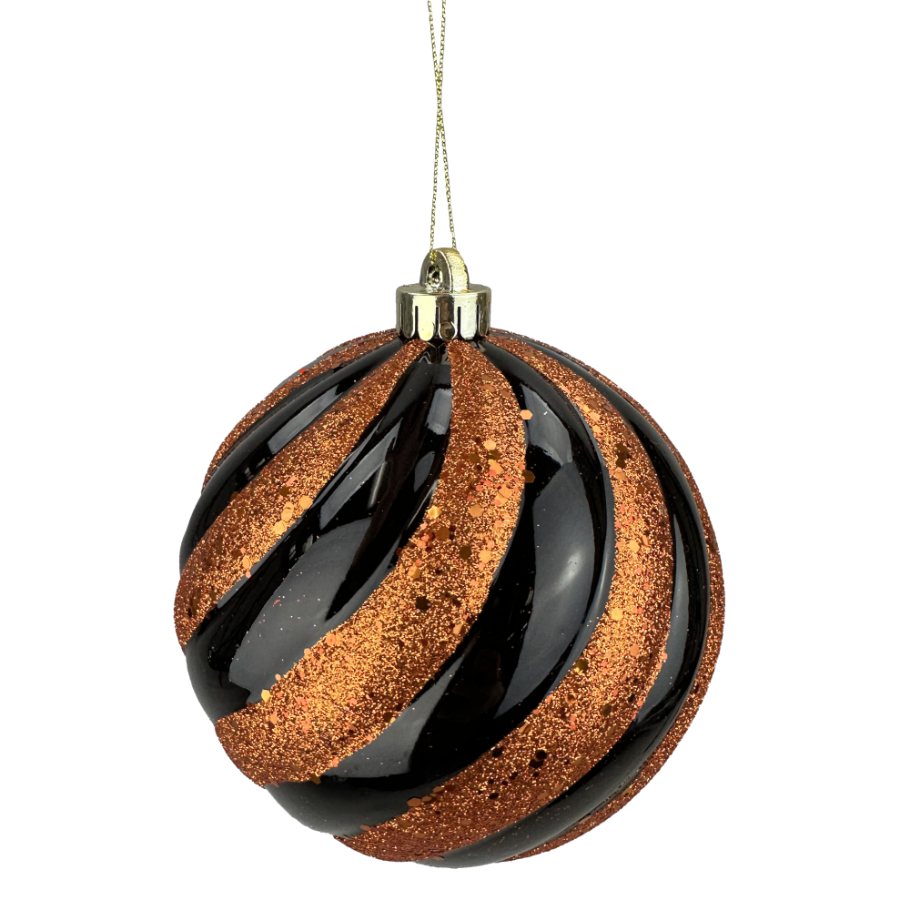 Ornament Spiral Ball: Black/Orange, 6"