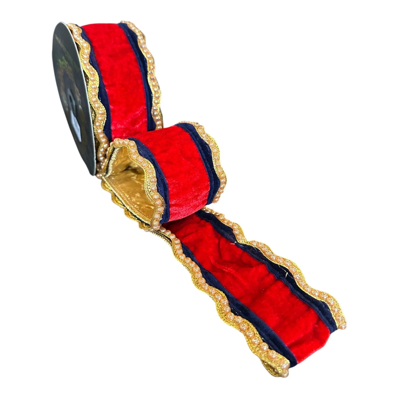 Red Velvet/Navy Trimmed Ribbon, 2.5"