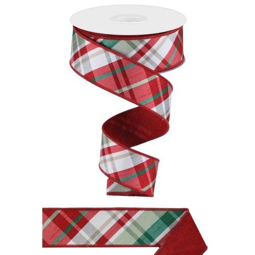 Diagonal Plaid/Royal: Red/White/Sage, 1.5"
