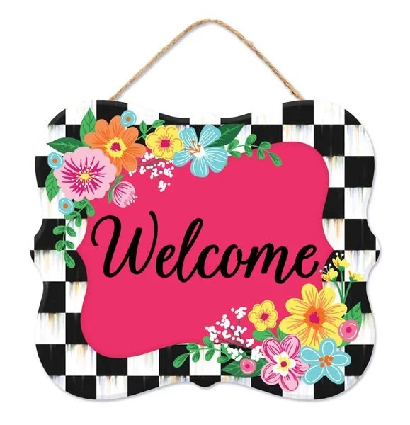 Floral/Checker Welcome Sign, 10.5"