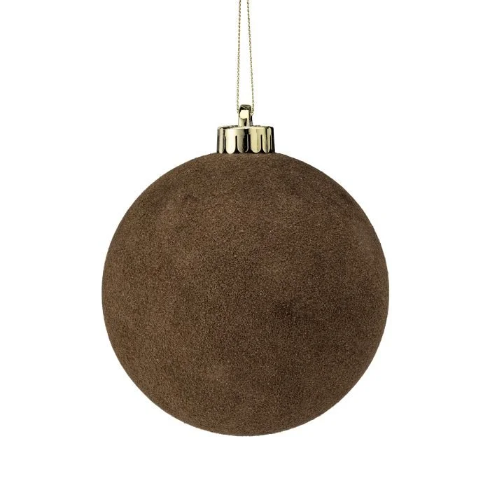 Flocked Ball Ornament Set: Mocha, 120mm