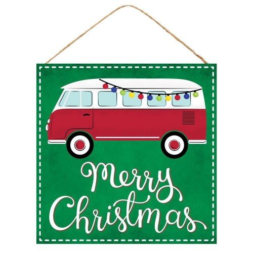 Merry Christmas W/Vintage Bus Sign, 10"