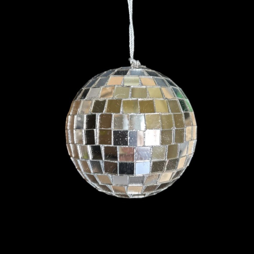 Mosaic Mirror Ball Ornament: Silver, 4"