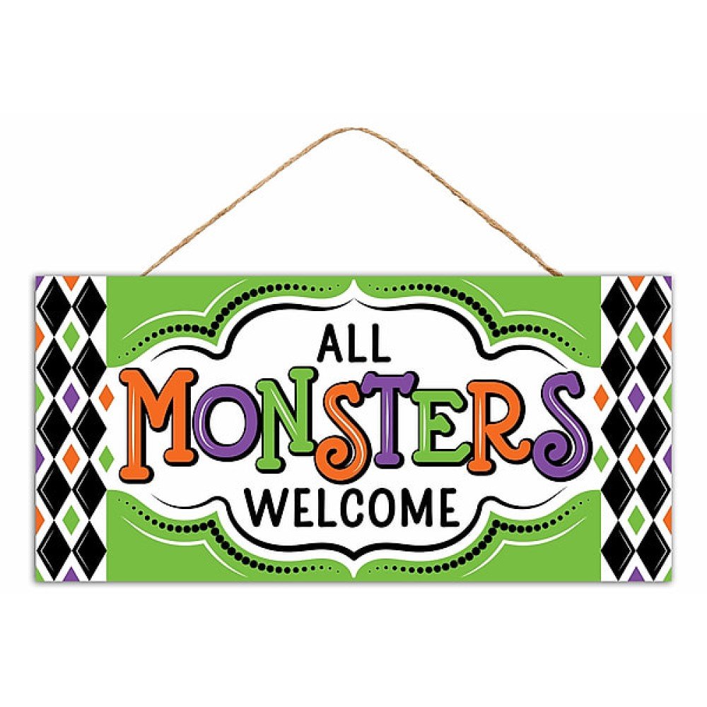 All Monsters Welcome Sign: Green, 12.5"