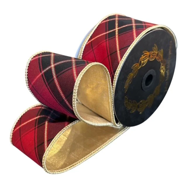 Plaid Double Fused Ribbon: Burgundy, 2.5"