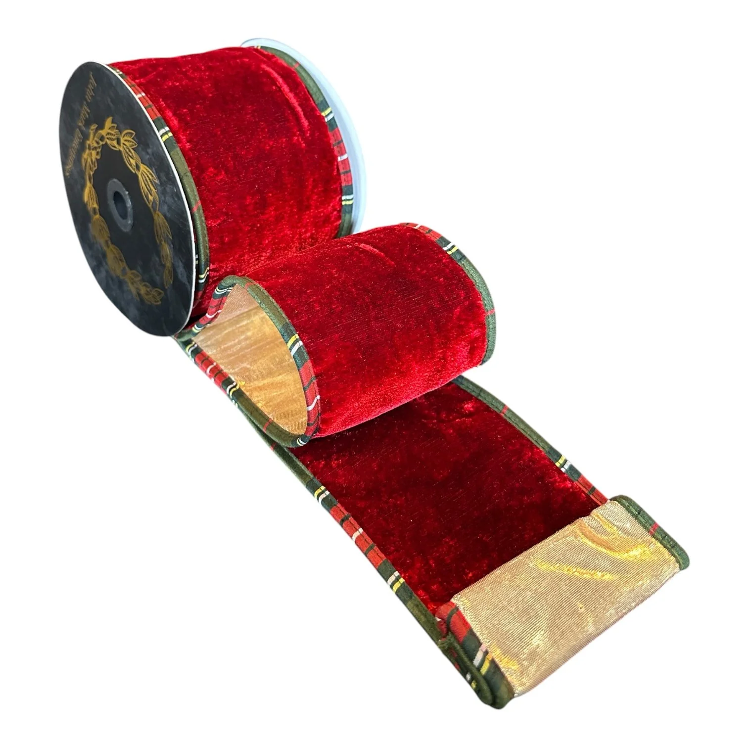 Velvet Metallic Dupion Plaid Piping Ribbon: Red, 4"