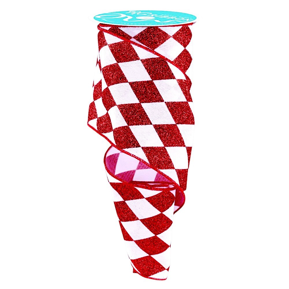 Harlequin Check: White/Red, 4"