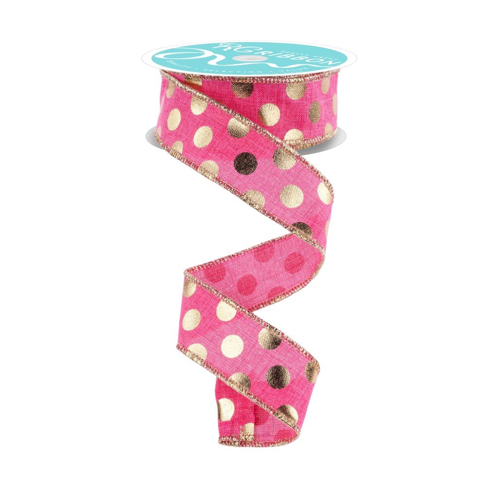 Metallic Polka Dots: Hot Pink/Gold, 1.5"