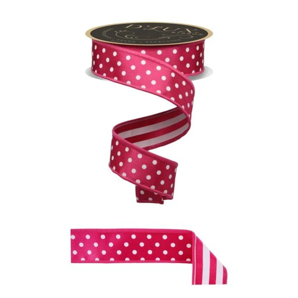 Polka Dot/Stripe/Fused: Hot Pink/White, 1.5"