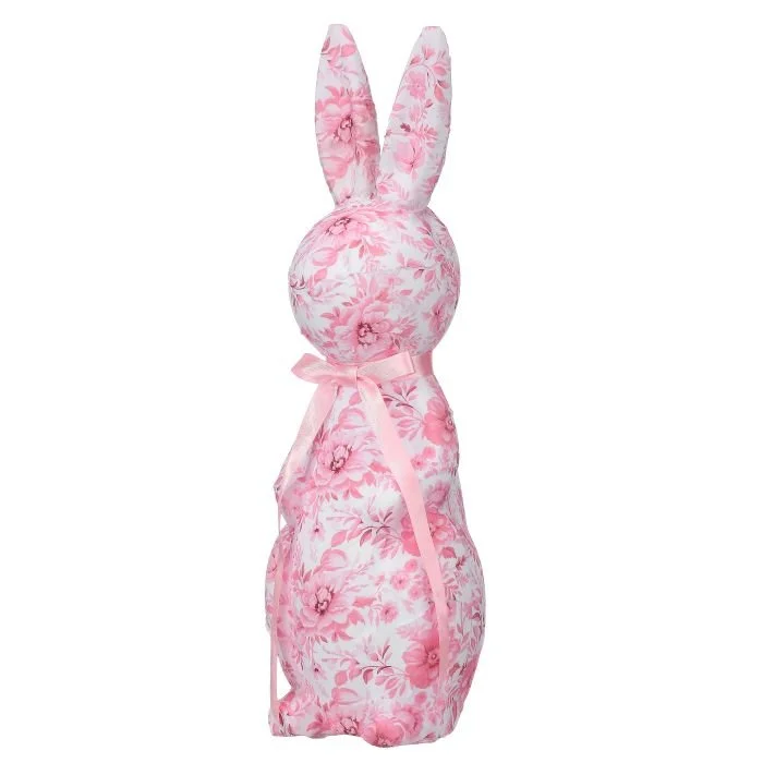 Fabric Toile Easter Bunny w/ Bow: Pink, 15"