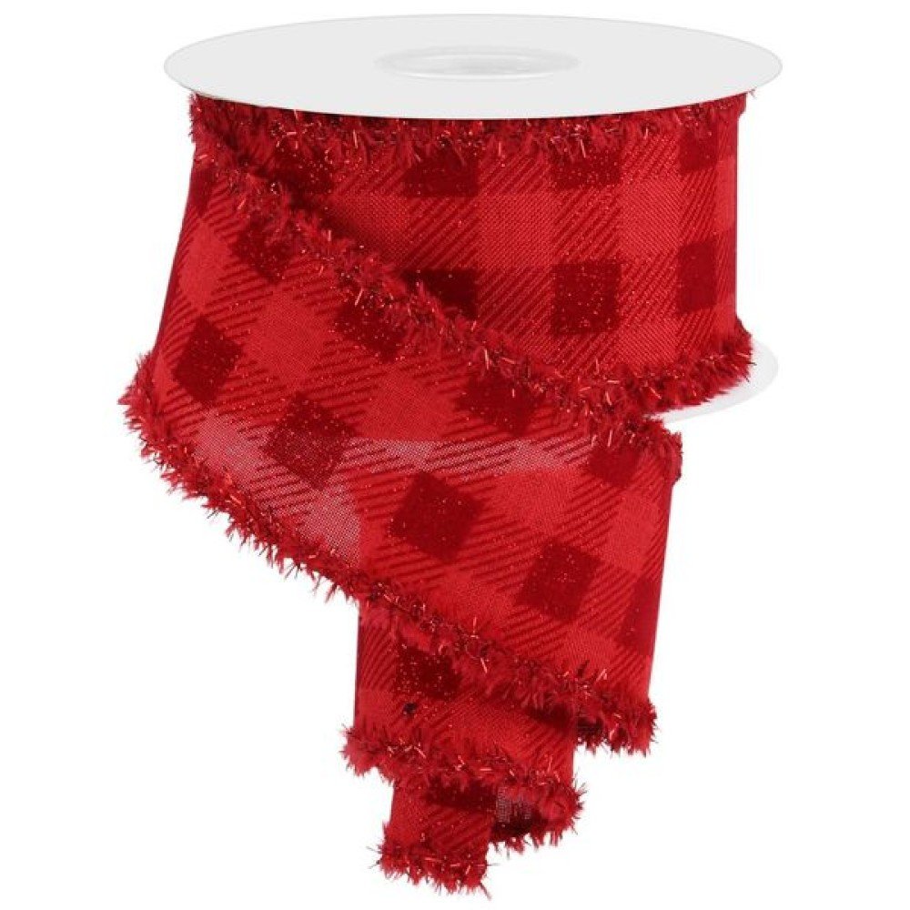 Glitter Velvet Check/Drift Tinsel: Red, 2.5"