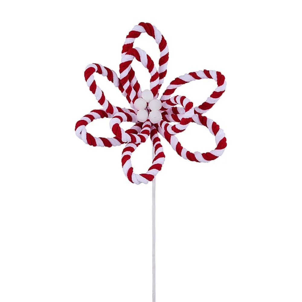Peppermint Poinsettia Stem: Red/White, 20"