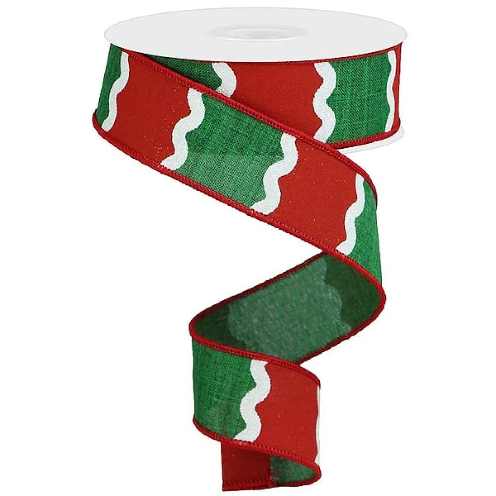 Wavy Stripes on Royal: Red/Emerald/White, 1.5"