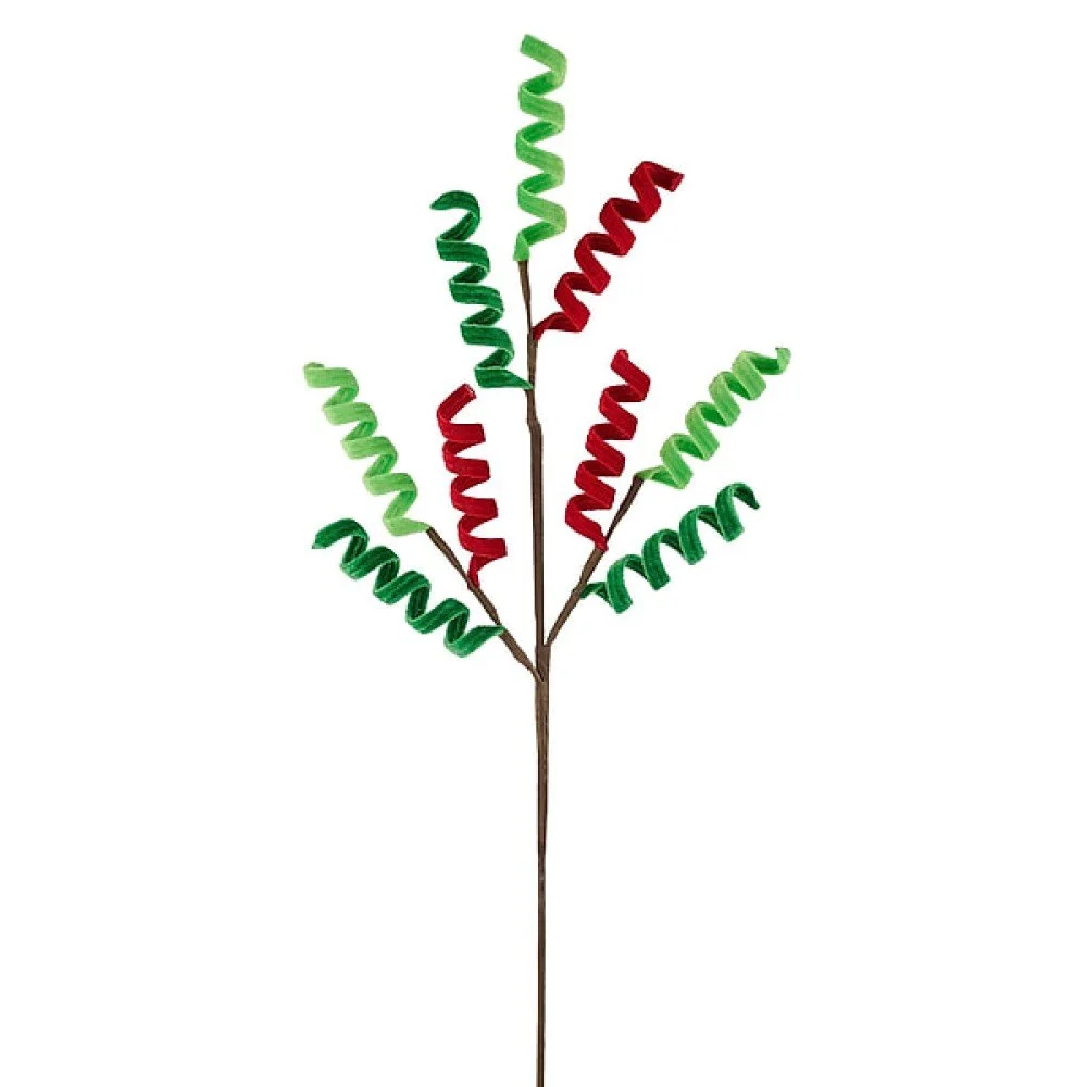 Curly Velvet Scroll Spray: Red/Green, 28"