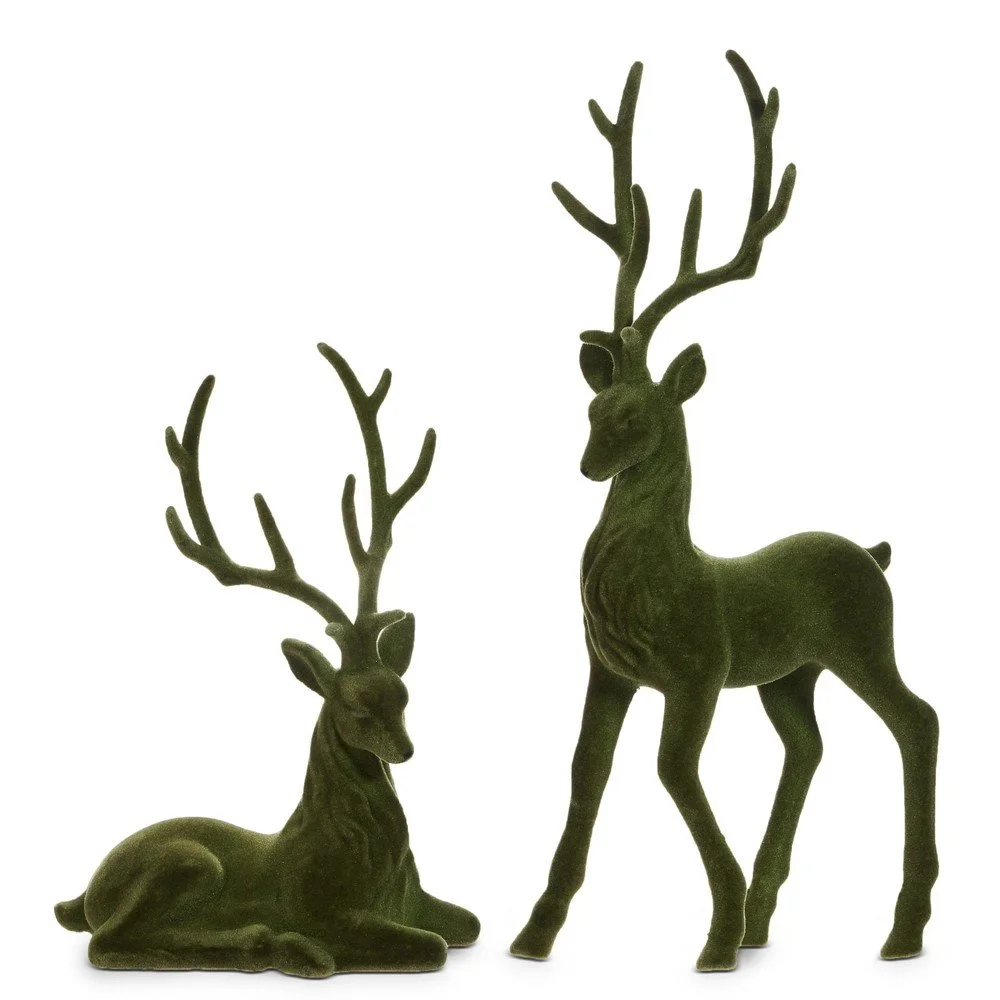 RAZ Flocked Deer Set: Green, 21"