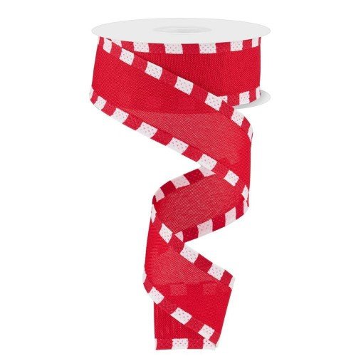 Faux Royal/Burlap Stripe: Red/White, 1.5"