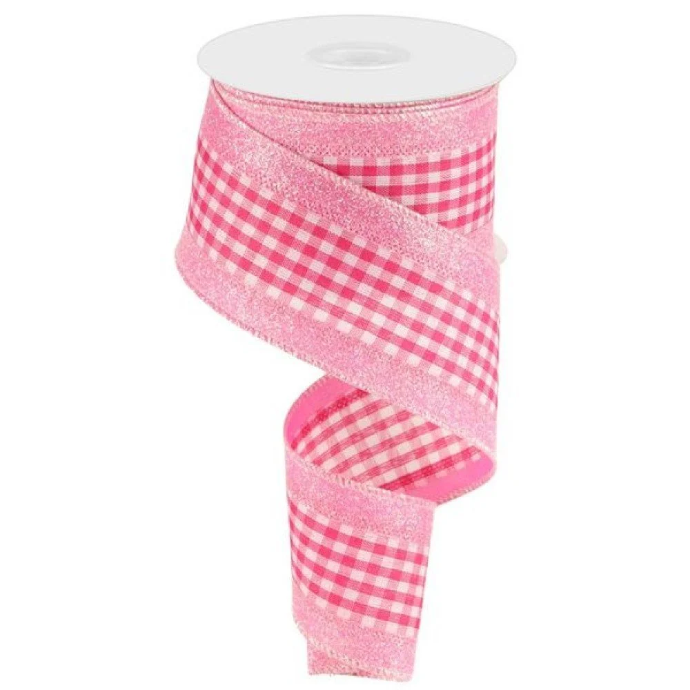 3-in-1 Glitter/Gingham Check: Pink/White, 2.5"