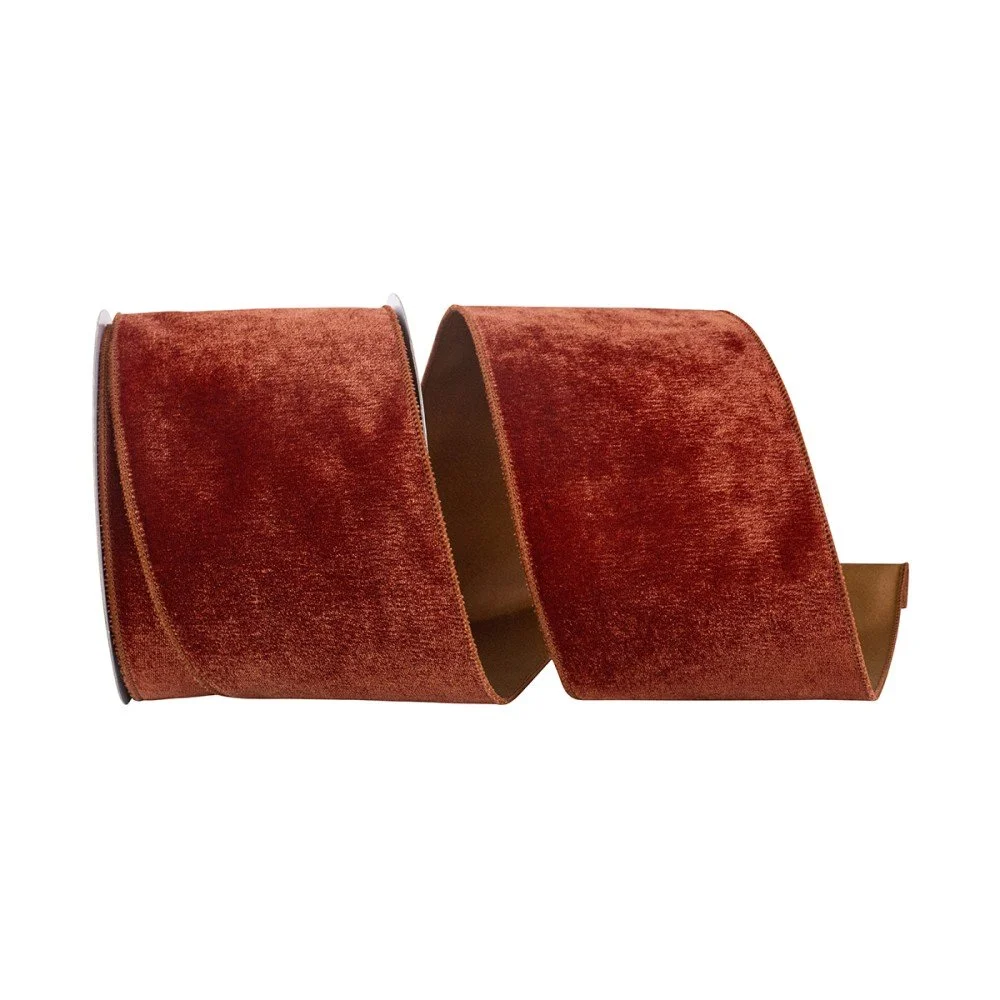 Velvet Plush Designer Ribbon: Rust, 4"