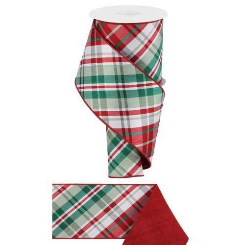 Diagonal Plaid/Royal: Red/White/Sage, 4"