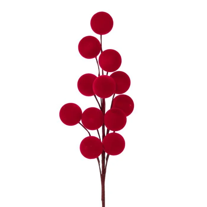 Flocked Large Berry Spray: Red, 24"