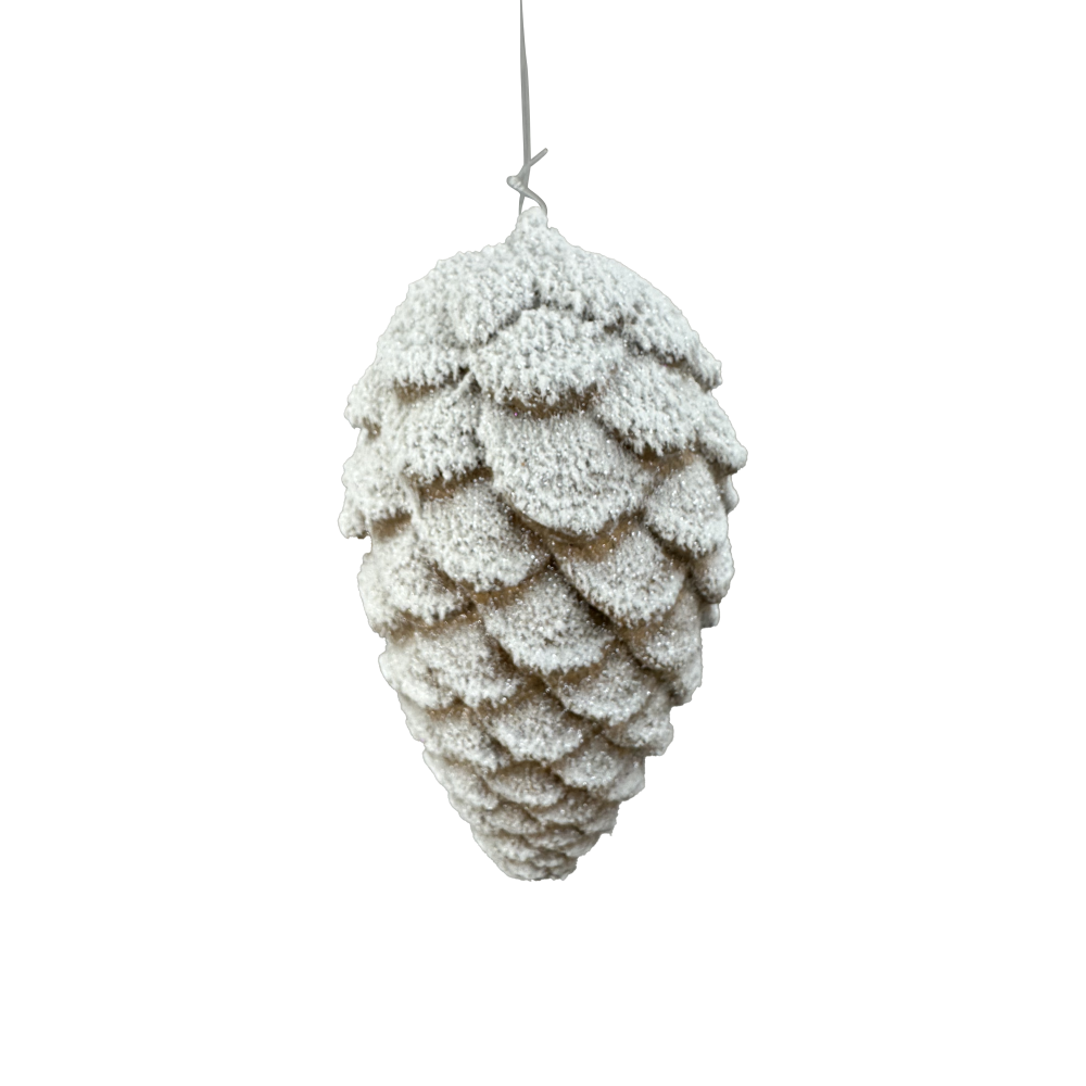 Snowy Pinecone Ornament: White, 9"