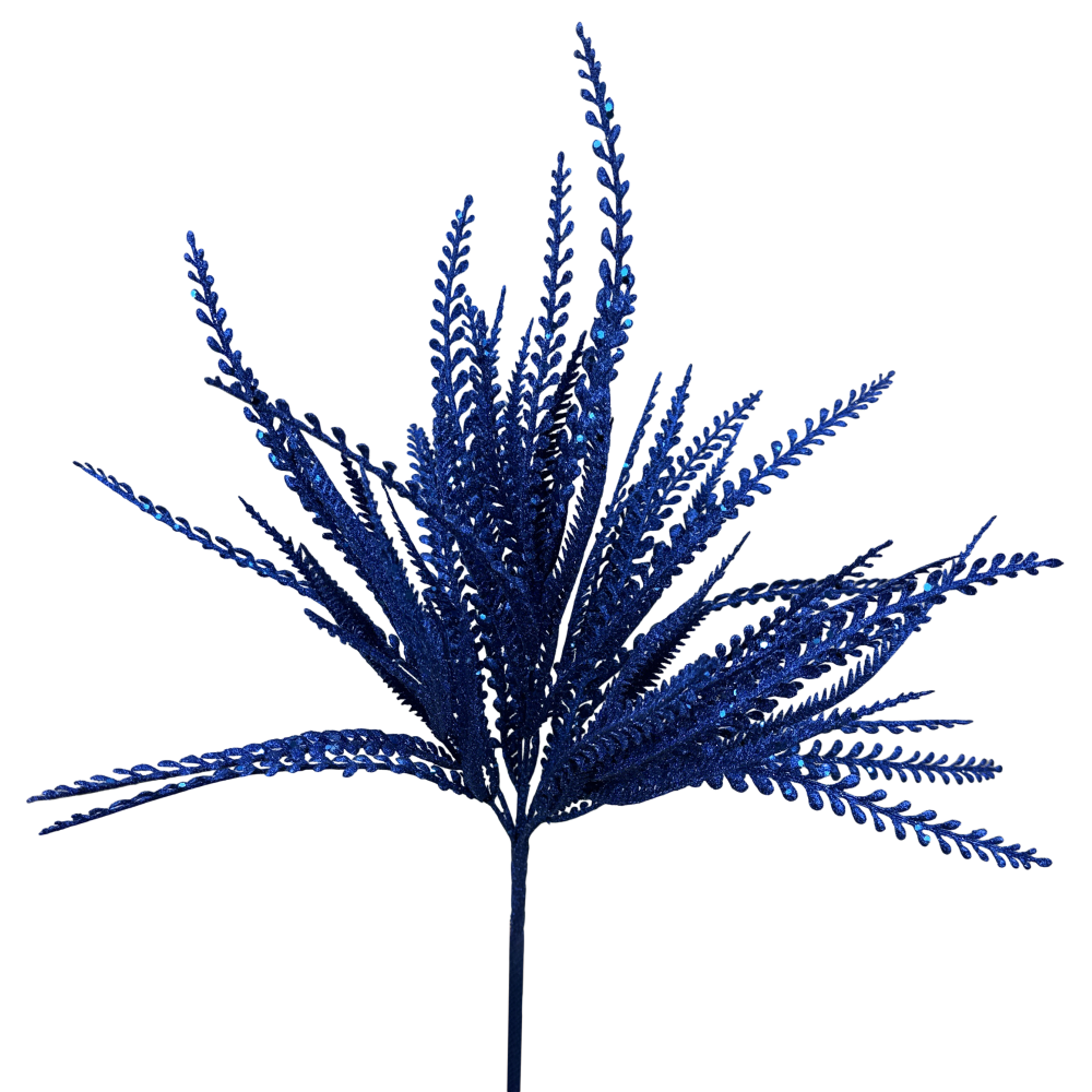 Glitter Button Fern Bush: Blue, 19"