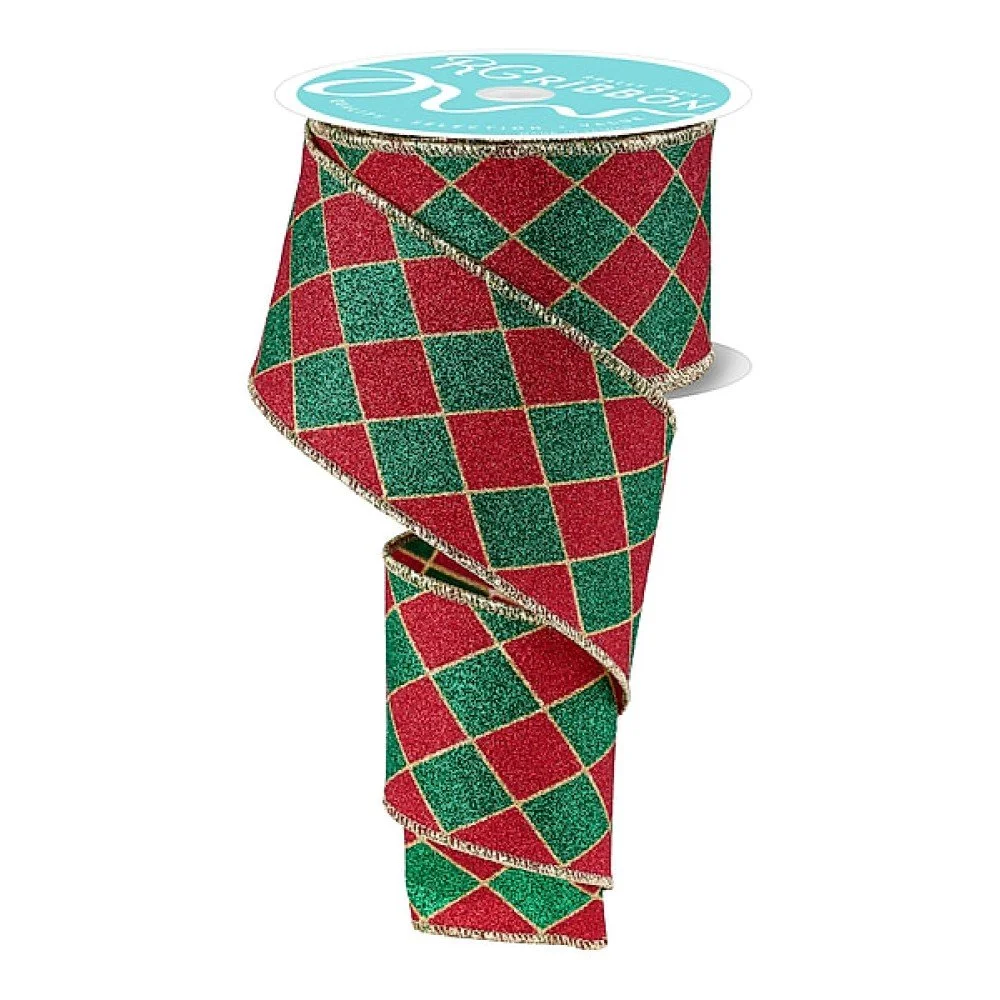 Glitter Harlequin: Red/Green/Gold, 2.5"