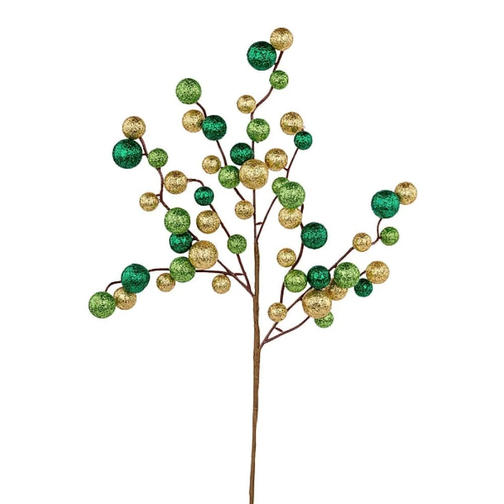 Round Mixed Glitter Ball Pick: Green/Gold, 17"