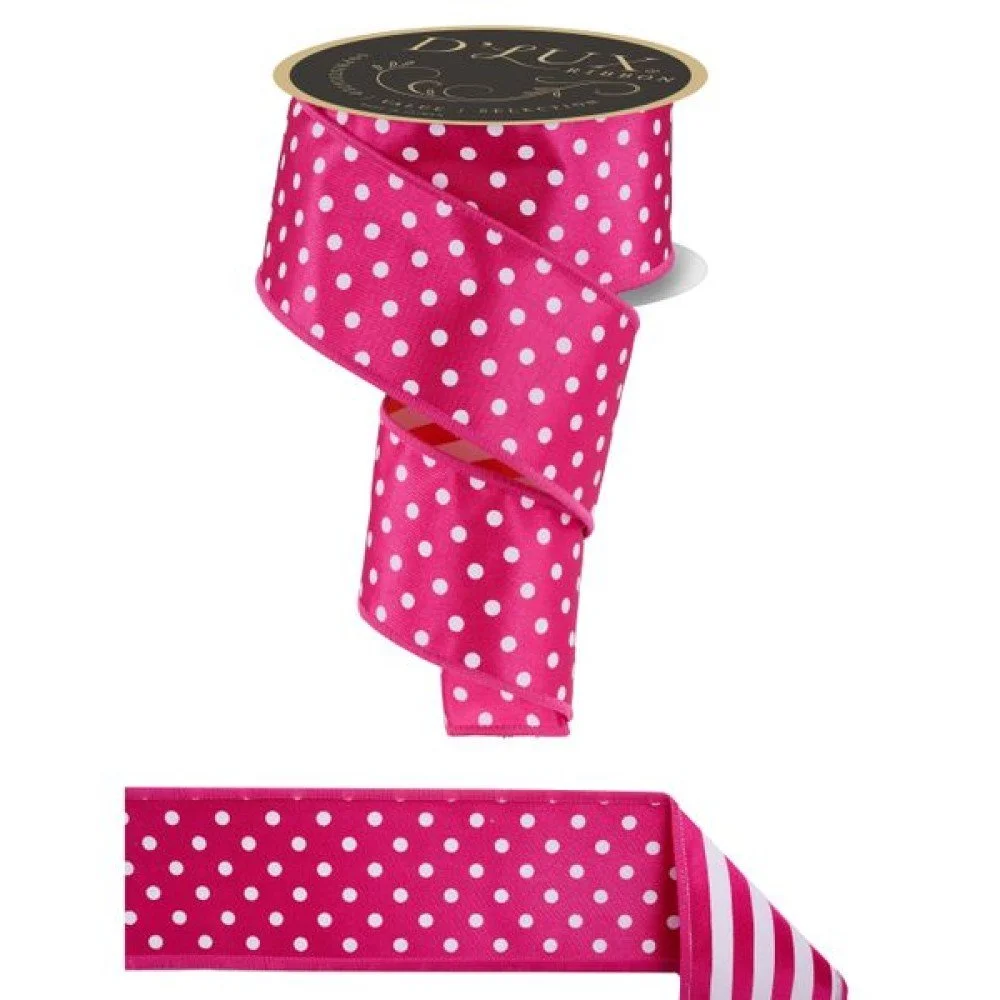 Polka Dot/Stripe/Fused: Hot Pink/White, 2.5"