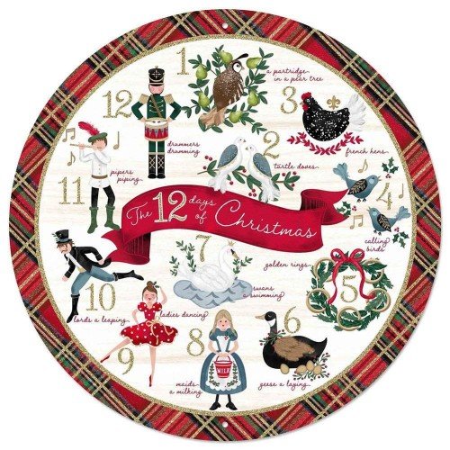 12 Days of Christmas Metal Sign, 12" dia.