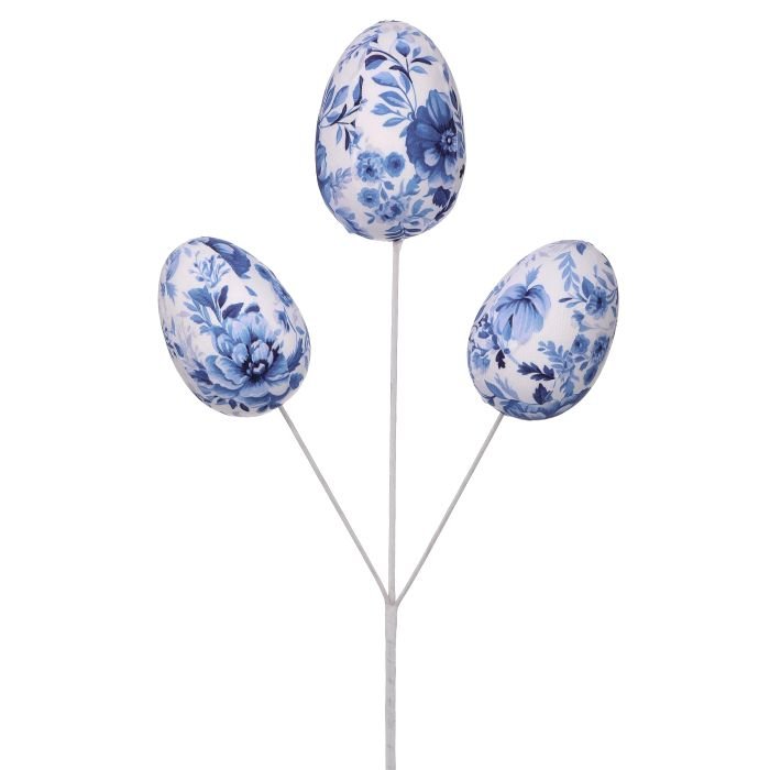 Fabric Toile Easter Egg Pick: Blue, 18"