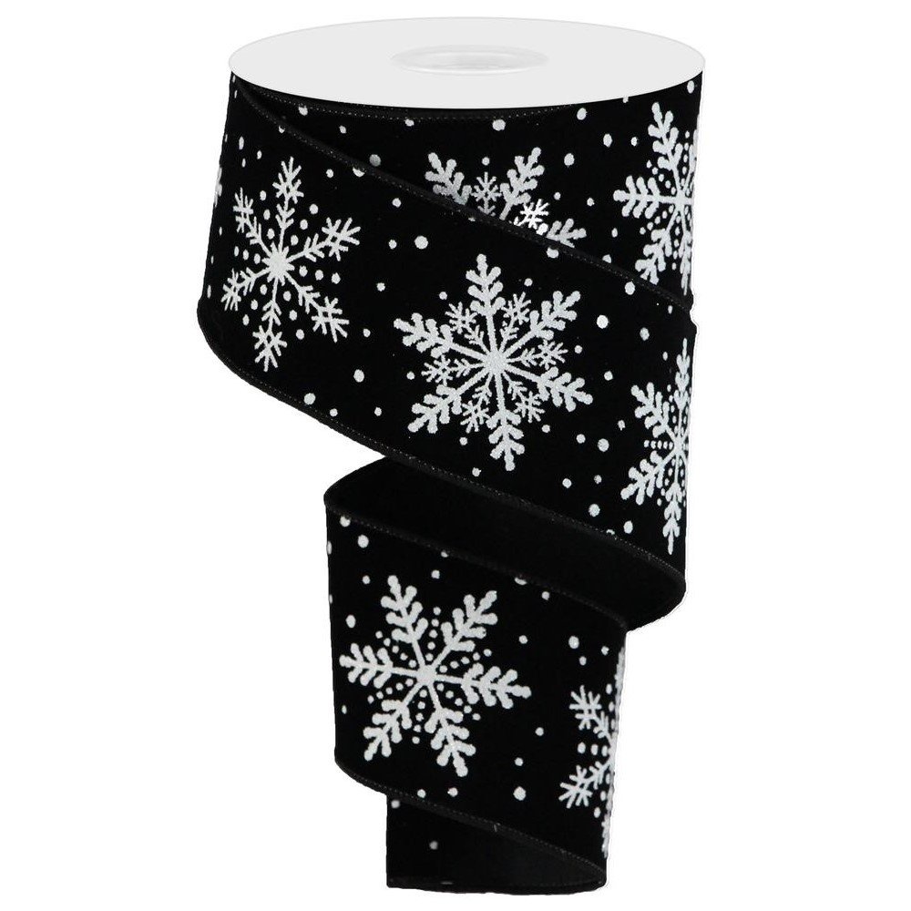 Glittered White Snowflakes On Black Velvet, 2.5"